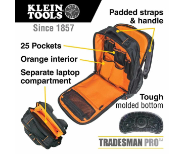 KLEIN TOOLS - Tradesman Pro™ Tool Bag, batoh na nářadí - 25 kapes, kapsa pro 17,3" notebook