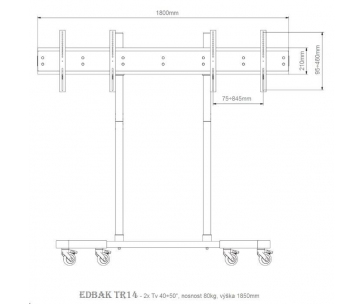 Profesionální stojan na 2 Tv 40-50" vedle sebe, vhodný na prezentace, výstavy, konference, EDBAK TR14 - držák