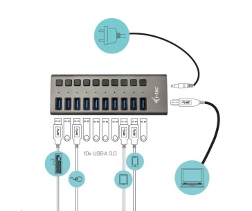 i-tec USB 3.0 nabíjecí HUB 10port + Power Adapter 48 W