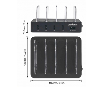 MANHATTAN USB nabíjecí stanice, 4-Port USB Charging Station, USB-A, černá