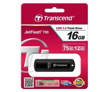 TRANSCEND Flash Disk 16GB JetFlash®700, USB 3.0 (R:75/W:12 MB/s) černá