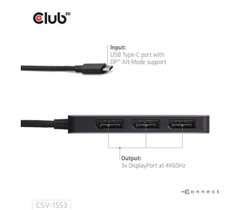 Club3D hub MST USB-C na 3xDisplayPort, Single: 8K30Hz, Triple: 4K60Hz