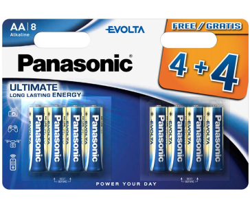 PANASONIC Alkalické baterie Evolta Platinum LR6EGE/8BW 4+4F AA 1,5V (Blistr 8ks)