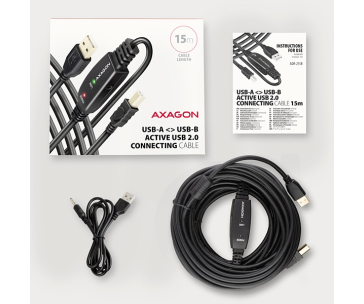 AXAGON ADR-215B, USB 2.0 A-M -> B-M aktivní propojovací / repeater kabel, 15m