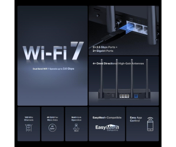 MERCUSYS MR27BE EasyMesh WiFi7 router (BE3600, 2,4GHz/5GHz,1x2,5GbEWAN,1x2,5GbELAN,2xGbE)