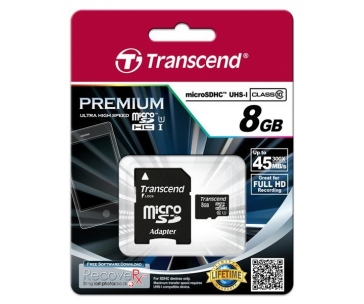 TRANSCEND MicroSDHC karta 8GB Premium, Class 10 UHS-I 300x + adaptér