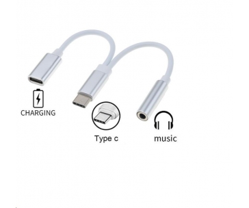 PremiumCord Převodník USB-C na audio konektor jack 3,5mm female + USB typ C konektor pro nabíjení