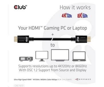 Club3D Kabel Ultra Rychlý HDMI™ Certifikovaný, 4K 120Hz, 8K60Hz, 48Gbps M/M, 3m, 28 AWG