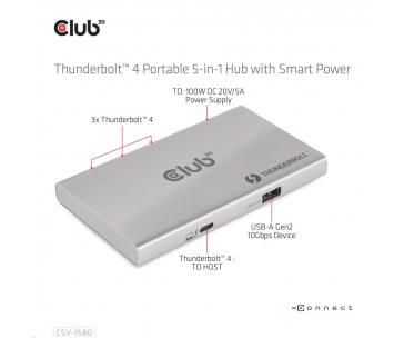 Club3D hubThunderbolt 4 Portable 5-in-1 Hub with Smart Power