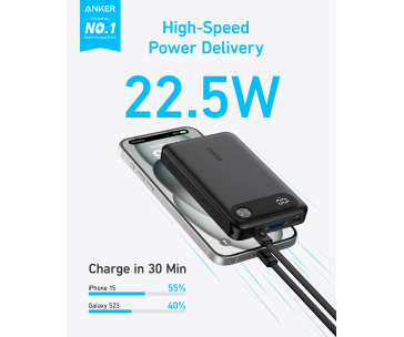 Anker Powerbanka, kapacita 10000mAh, max. výkon 30W, PowerIQ 3.0 (podpora PD, QC a PPS), Black