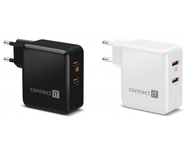 CONNECT IT QUICK CHARGE 3.0 nabíjecí adaptér 2x USB (3,4A), QC 3.0, černý