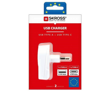 SKROSS USB A+C nabíjecí adaptér EU, 27W, typ C