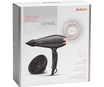 BaByliss Italian Air Pro 2200 6719DE fén na vlasy, 2200 W, 3 teploty a 2 rychlosti, ionizace, černá