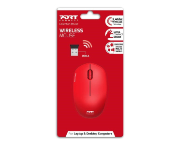 PORT bezdrátová myš Wireless COLLECTION, USB-A dongle, 2.4Ghz, 1600DPI, červená