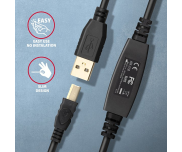 AXAGON ADR-215B, USB 2.0 A-M -> B-M aktivní propojovací / repeater kabel, 15m