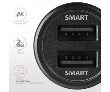 AXAGON PWC-5V5, SMART nabíječka do auta, 2x port 5V-2.4A + 2.4A, 24W