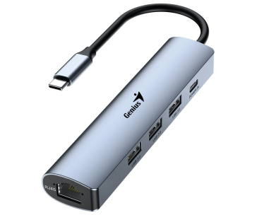 GENIUS hub UH-545, USB-C na 3x USB 3.0 + 15W USB-C + RJ45, šedá