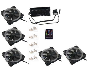 EUROCASE ventilátor RGB 120mm (Turbine blade, FullControl Led), set 5ks + controller