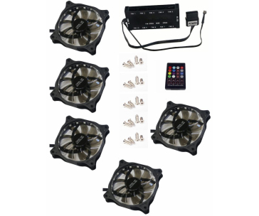 EUROCASE ventilátor RGB 120mm (FullControl spot Led), set 5ks + controller