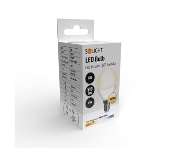 Solight LED žárovka, miniglobe, 6W, E14, 3000K, 510lm, bílé provedení