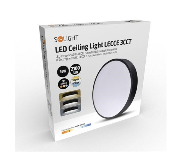 Solight LED stropní osvětlení LECCE, 3CCT, 36W, 2100lm, 30cm, 3000/4000/6000K, černá