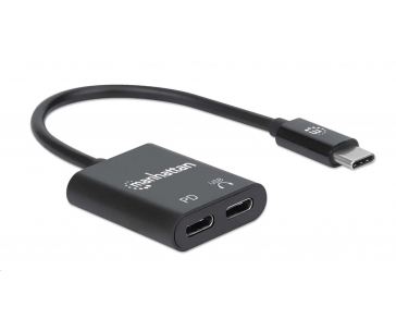 MANHATTAN USB 2.1 Sound Adapter, USB Type-C to C/F (audio) & C/F (PD) black, Retail Box