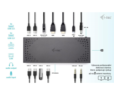 i-tec USB 3.0/USB-C/Thunderbolt, 2x HDMI Docking Station, PD 100W