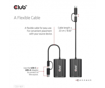 Club3D adaptér USB Gen1 Type-C/-A to Dual HDMI (4K/30Hz) / VGA (1080/60Hz)