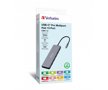 VERBATIM Hub USB-C Pro Multiport 13 Port, 6x USB-A, 2x USB-C, 2x HDMI, DP, RJ45, 3.5mm Jack audio, šedá