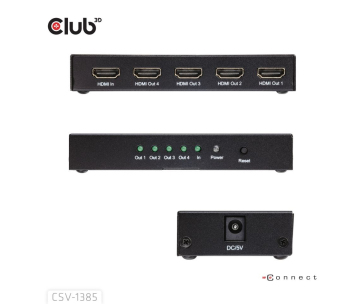 Club3D Video rozbočovač 1:4 HDMI 2.0 4K120Hz, 4 porty, černá