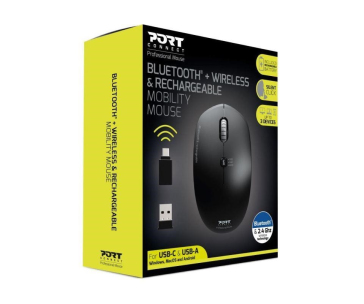 PORT bezdrátová myš COMBO PRO, 2,4 Ghz & Bluetooth, USB-A/C, černá