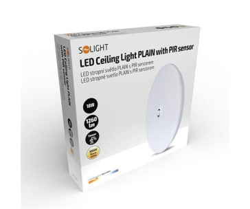 Solight LED stropní světlo PLAIN s PIR sensorem, 18W, 1260lm, 3000K, kulaté, 33cm