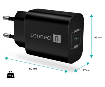 CONNECT IT Voyager2 nabíjecí adaptér 1×USB-C, 25W PD, černá