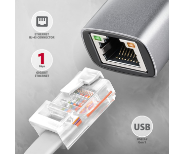 AXAGON ADE-TXPD, USB-C 3.2 Gen 1 - Gigabit Ethernet síťová karta, Asix AX88179, PD 100W, auto instal