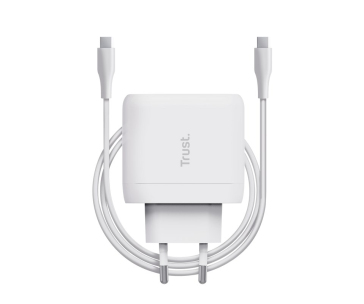 TRUST nabíječka 65W Maxo, USB-C, Nabíječka do zdi, 2m USB-C kabel, bílá