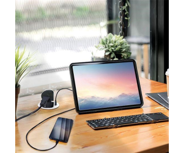 Solight 1z + USB-C 20W PD vestavná zásuvka, 2m, stříbrná