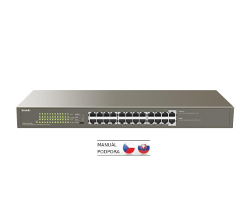 Tenda TEG1124P-24-250W - PoE AT Switch 235Watt, 24xRJ45 Switch s 24x 10/100/1000 Mbps PoE, Kov