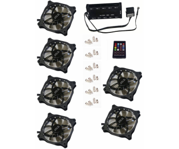 EUROCASE ventilátor RGB 120mm (FullControl spot Led), set 6ks + controller