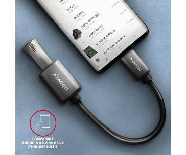 AXAGON RUCM-AFAC, kabelová redukce USB-C (M) <-> USB-A (F), 20cm, USB 3.2 Gen 1, 3A, ALU