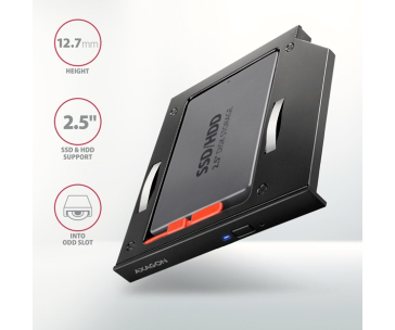 AXAGON RSS-CD12 rámeček pro 2.5" SSD/HDD do DVD slotu, 12.7 mm, LED, hliník