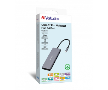 VERBATIM Hub USB-C Pro Multiport 14 Port, 5x USB-A, 2x USB-C, 2x HDMI, 1xVGA, RJ45, 3.5mm Jack audio, microSD/SD, šedá