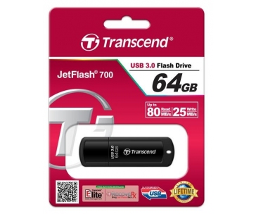 TRANSCEND Flash Disk 64GB JetFlash®700, USB 3.0 (R:80/W:25 MB/s) černá