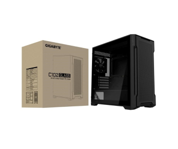 GIGABYTE PC Skříň GB-C102G, Mid Tower, 2x USB3.0, Průhledná bočnice, 2x 120mm Fan, černá