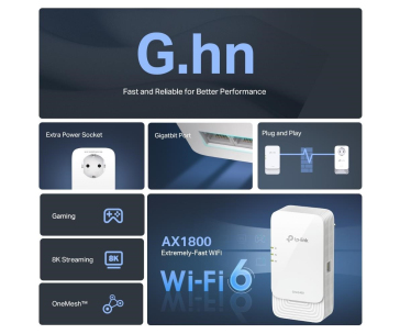 TP-Link PGW2440 KIT EasyMesh WiFi6 průchozí powerline set (G.hn2400,AX1800,2,4GHz/5GHz,3xGbE)