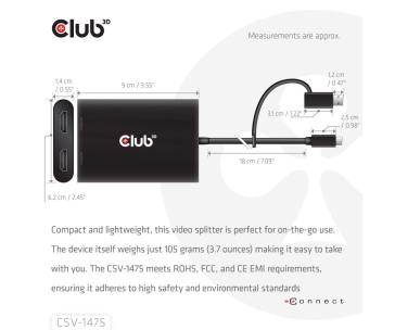 Club3D Video rozbočovač USB-C/A na 2xHDMI 2.0, Dual Monitor, 4K60Hz (M/F)