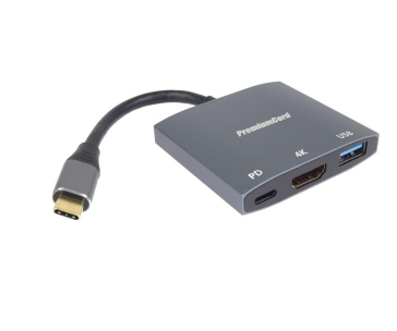 PremiumCord adaptér USB-C na HDMI, USB3.0,  PD, rozlišení 4K a FULL HD 1080p