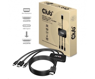 Club3D adaptér aktivní USB Type-C + Mini DP 1.2 + HDMI na HDMI 4K60Hz HDR, M/M, 32AWG