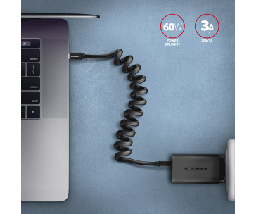 AXAGON BUCM-CM10TB, TWISTER kabel USB-C <-> USB-C, 0.6m, USB 2.0, PD 60W 3A, ALU, tpe, černý