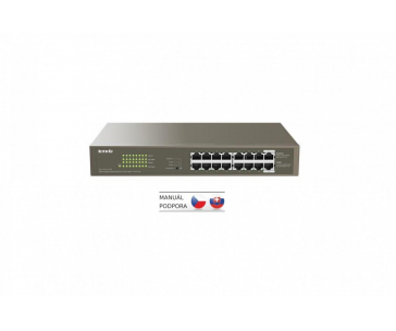 Tenda TEG1116P-16-150W - PoE AT Switch 135Watt, 16xRJ45 Switch s 16x 10/100/1000 Mbps PoE, Fanless, Kov