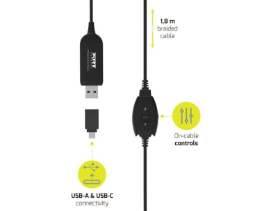 PORT stereo headset s mikrofonem, USB-A/USB-C, černá